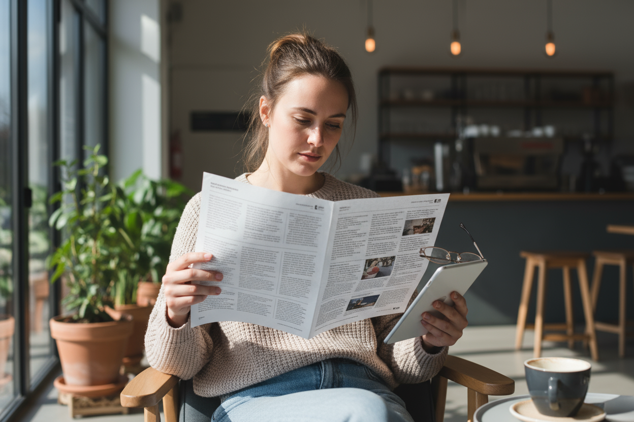 girl is reading a newsletter